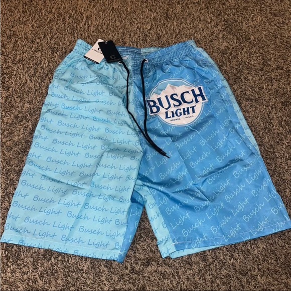 Other - Blue Busch Light Swim Trunks with Drawstring Waist and Textured Fabric